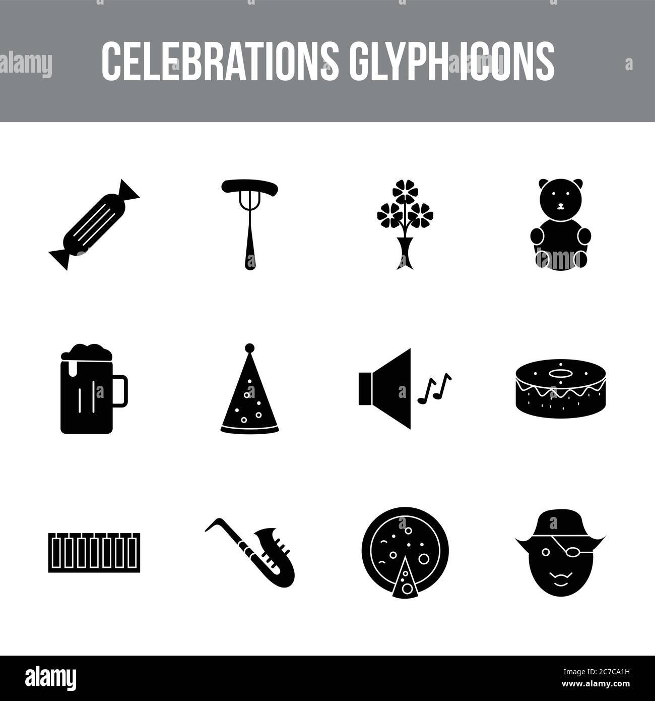 Unique celebration vector glyph icon set Stock Vector