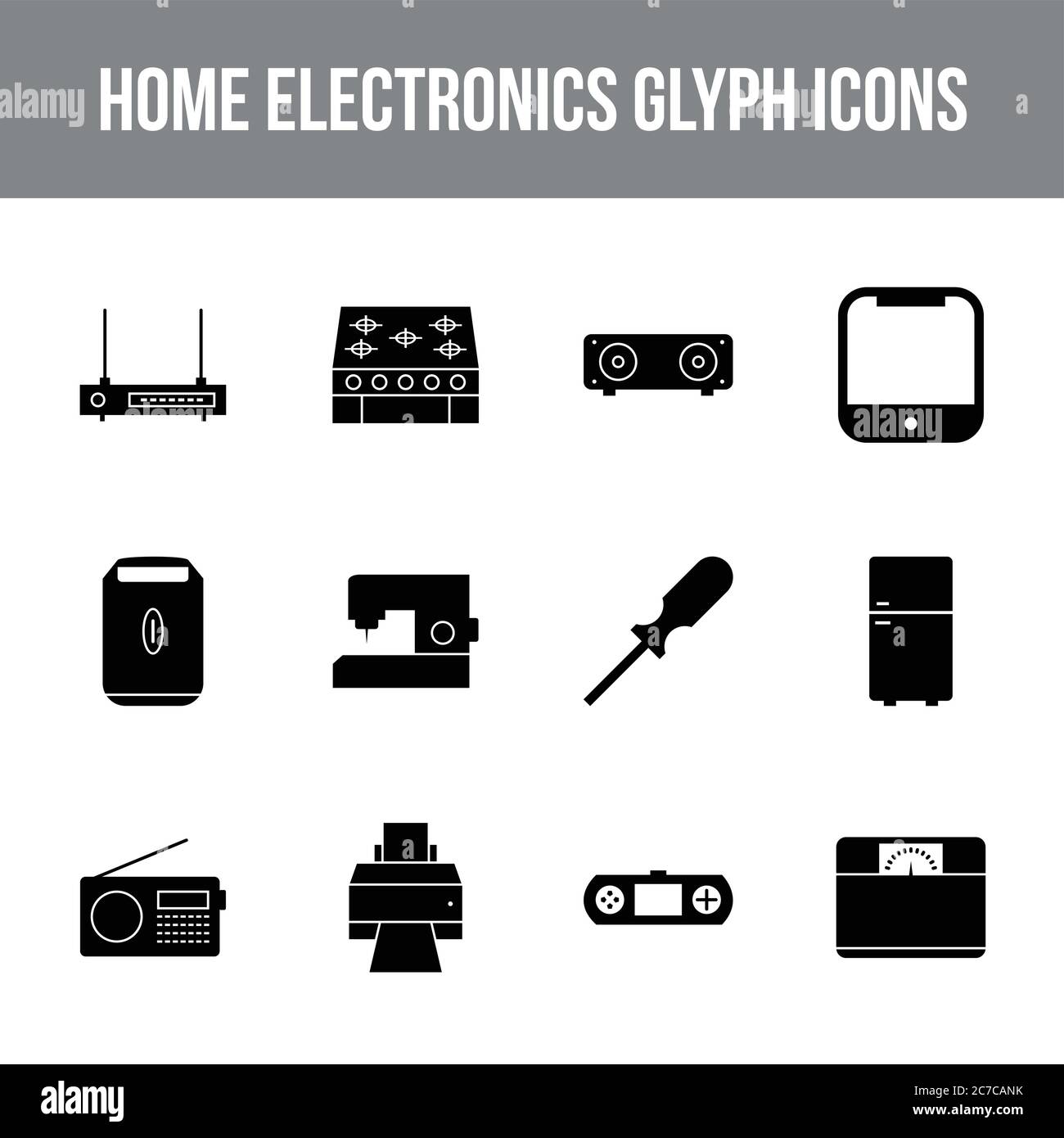 Unique home electronics vector glyph icon set Stock Vector