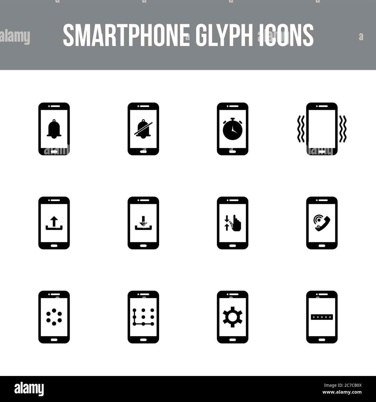 Unique smartphone vector glyph icon set Stock Vector