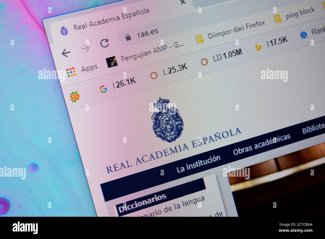 Real Academia Espanola website home page on computer screen. Bekasi, July 16 2020 Stock Photo