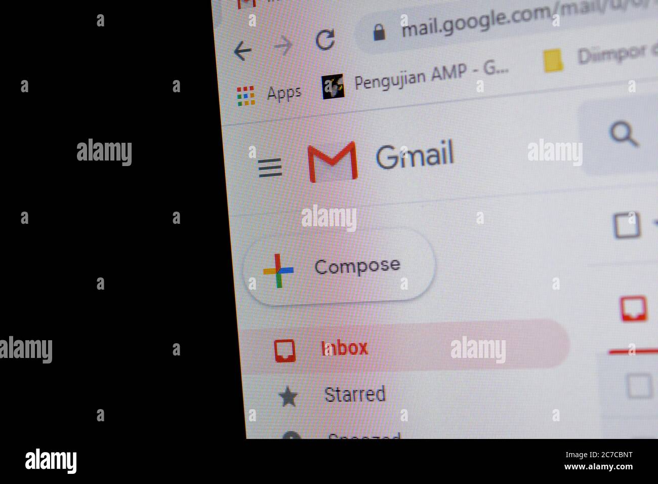 Gmail website home page on computer screen. Gmail is a web browser