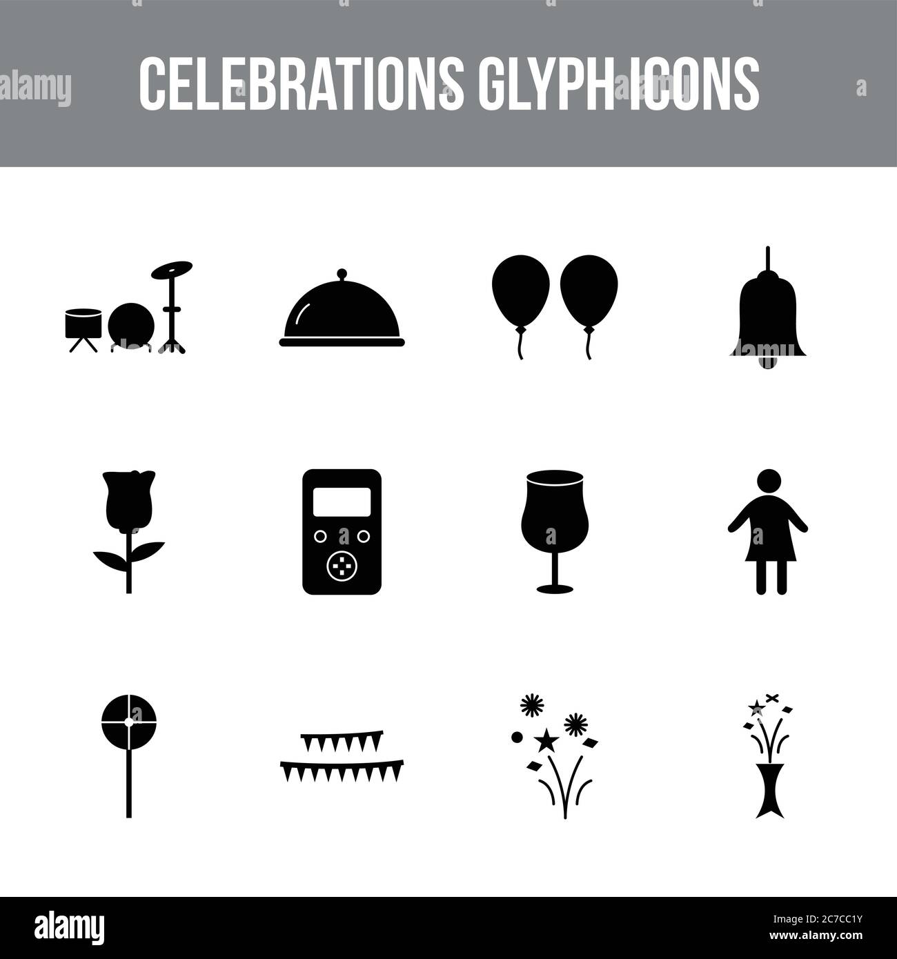 Unique celebration vector glyph icon set Stock Vector