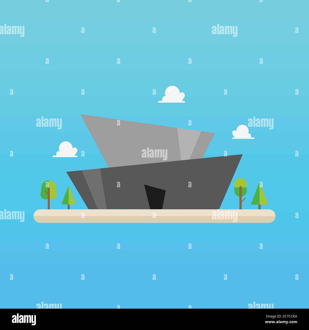 Futuristic building in flat style. Vector illustration Stock Vector ...