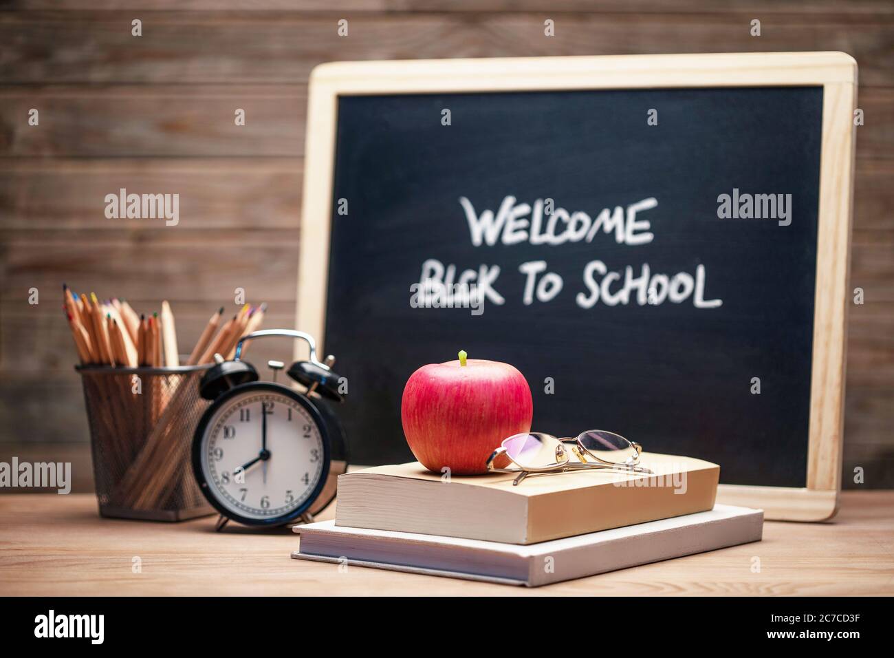 Work on the desktop and school supplies Stock Photo