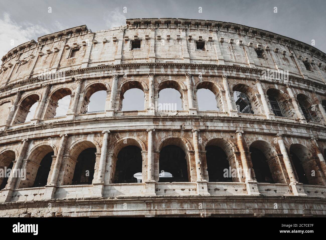 Architectural details of the facade of the Colosseum (Coliseum) or ...