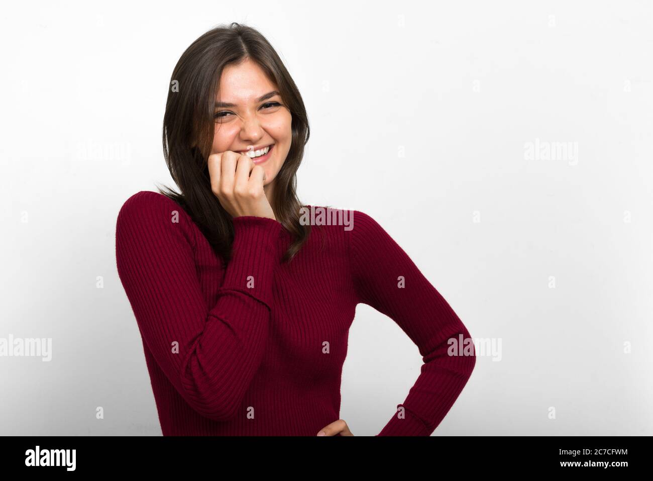 Portrait of young beautiful woman with brown hair Stock Photo - Alamy