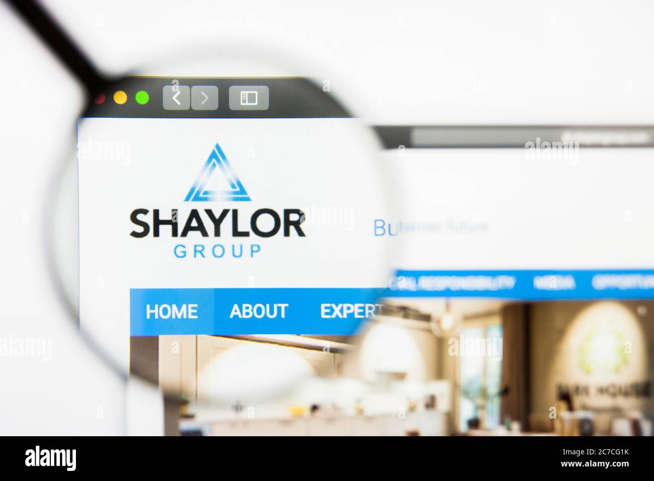 San Francisco, California, USA - 29 March 2019: Illustrative Editorial of Shaylor Group website homepage. Shaylor Group logo visible on display screen Stock Photo