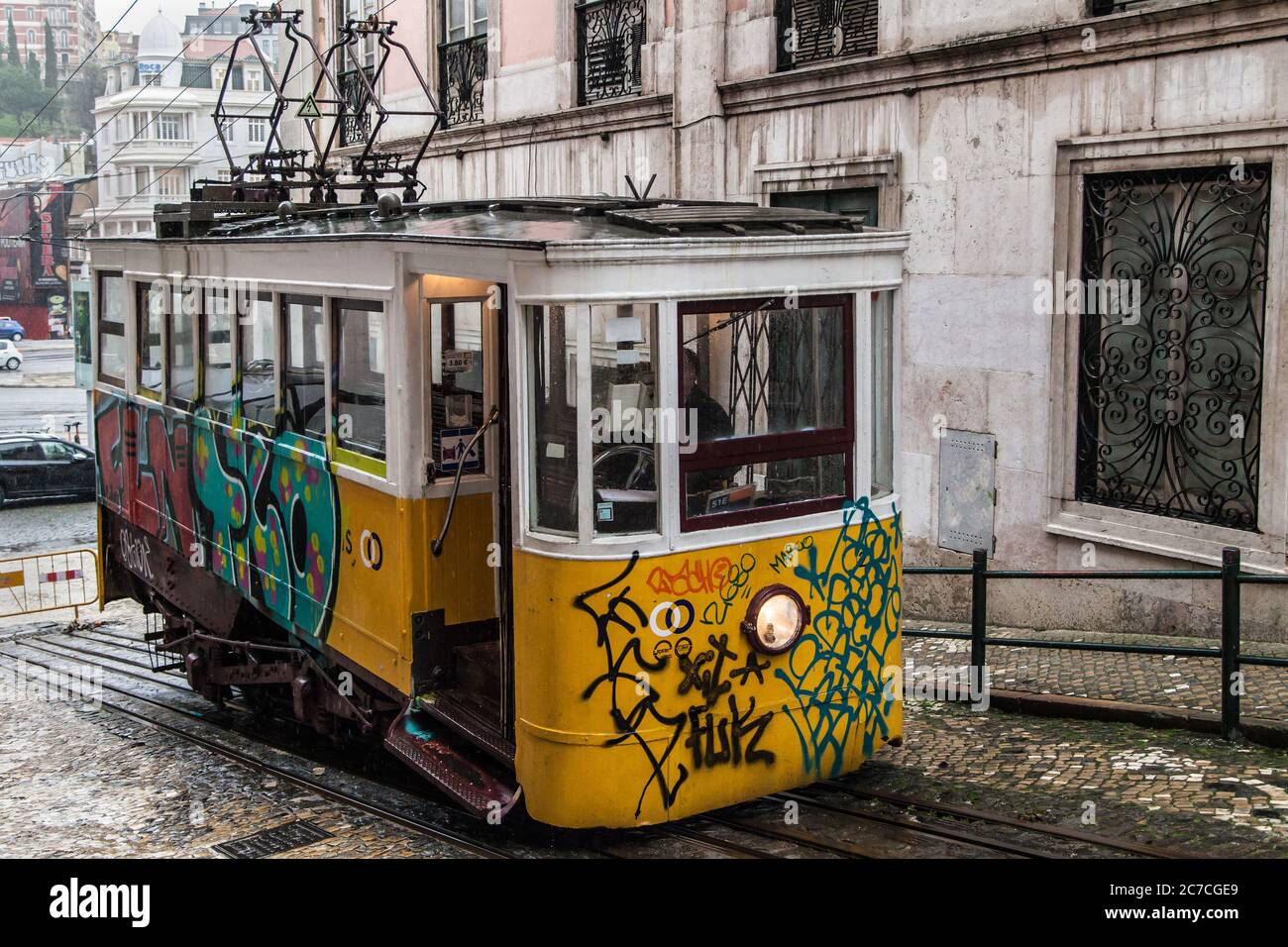 Lisbon, Portugal - December 20, 2019: Gloria Funicular in Lisbon, Portugal. Stock Photo