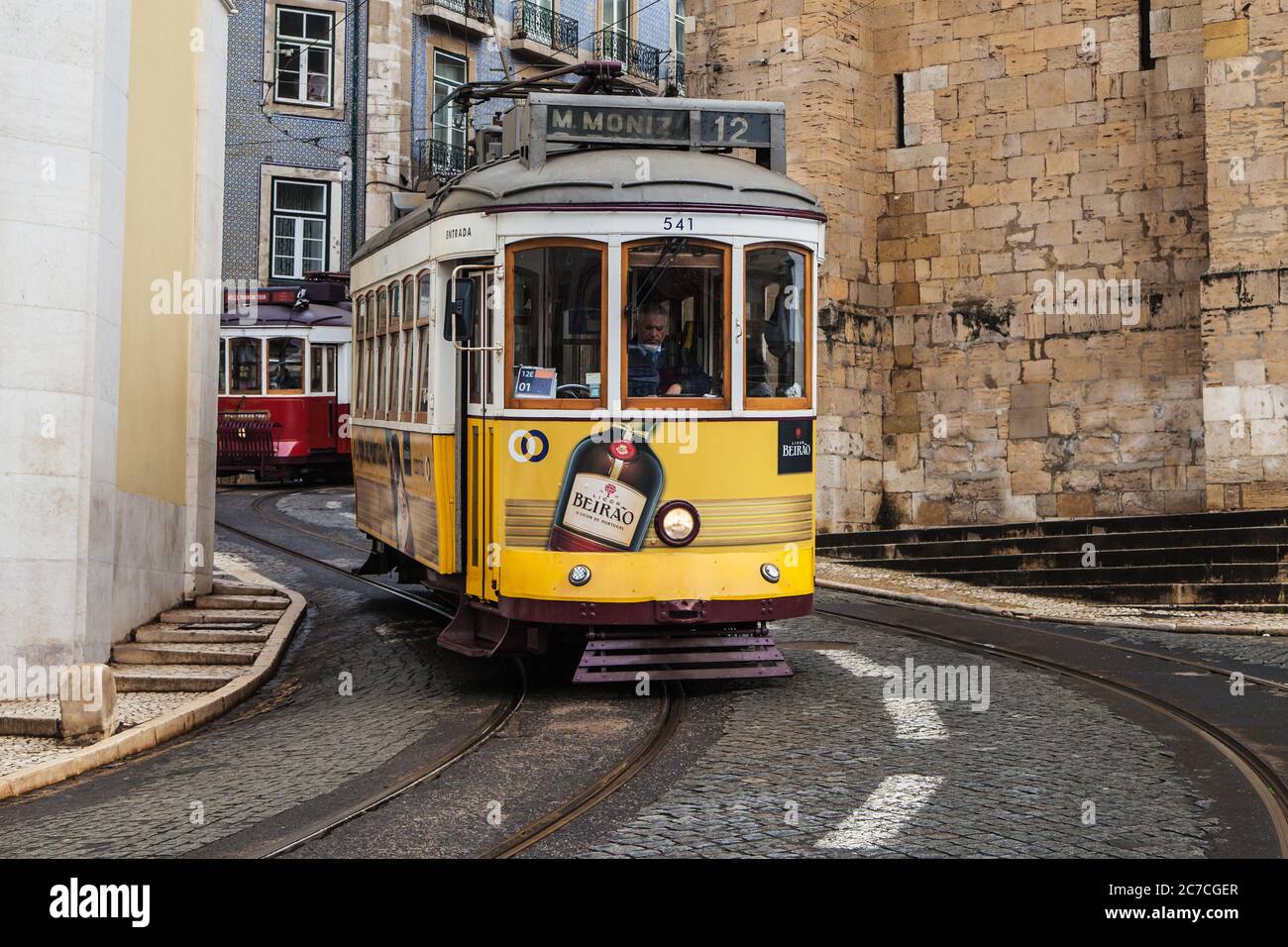 Lisbon, Portugal - December 20, 2019: Tram 12 at Largo da Se, Lisbon, Portugal. Stock Photo