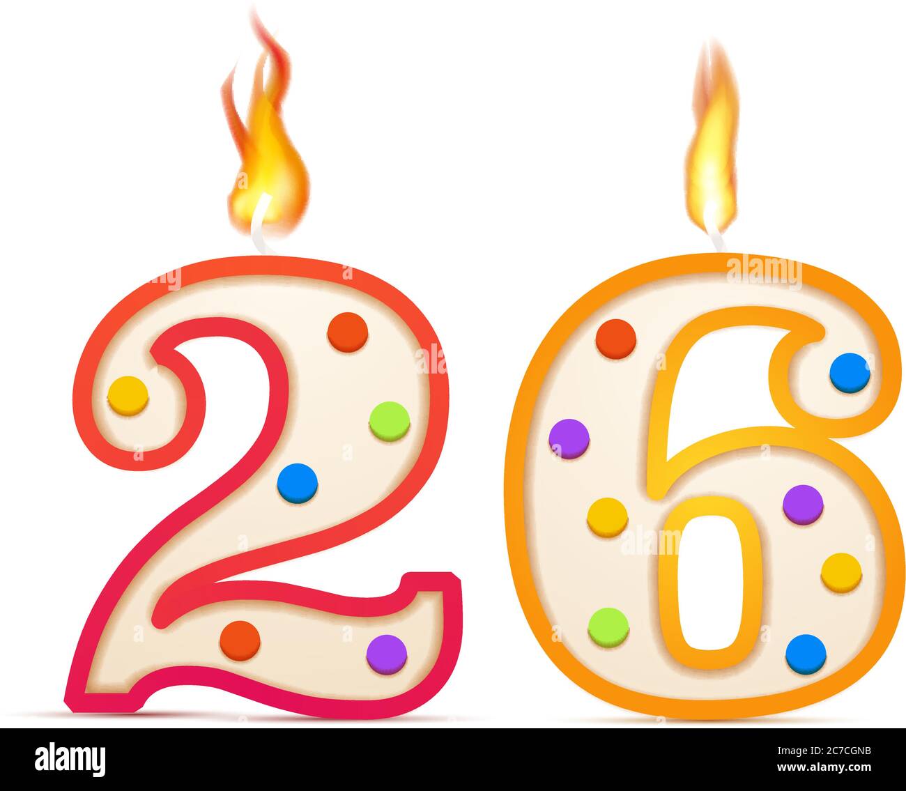 Twenty six years anniversary, 26 number shaped birthday candle with fire on  white Stock Vector Image & Art - Alamy