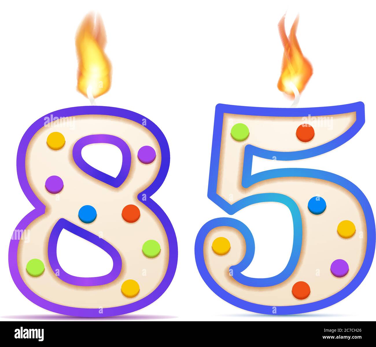 Eighty Five Years Anniversary 85 Number Shaped Birthday Candle With Fire On White Stock Vector Image Art Alamy