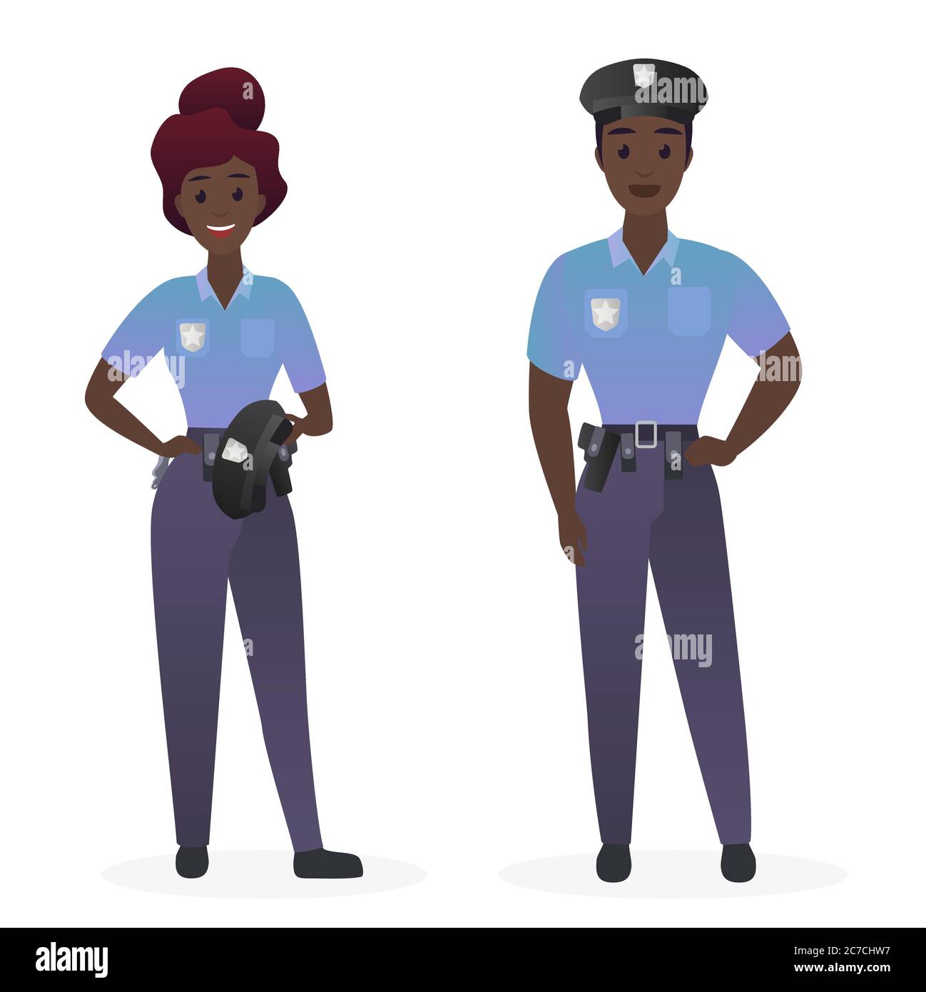 Police officers couple in uniform standing together vector illustration Stock Vector
