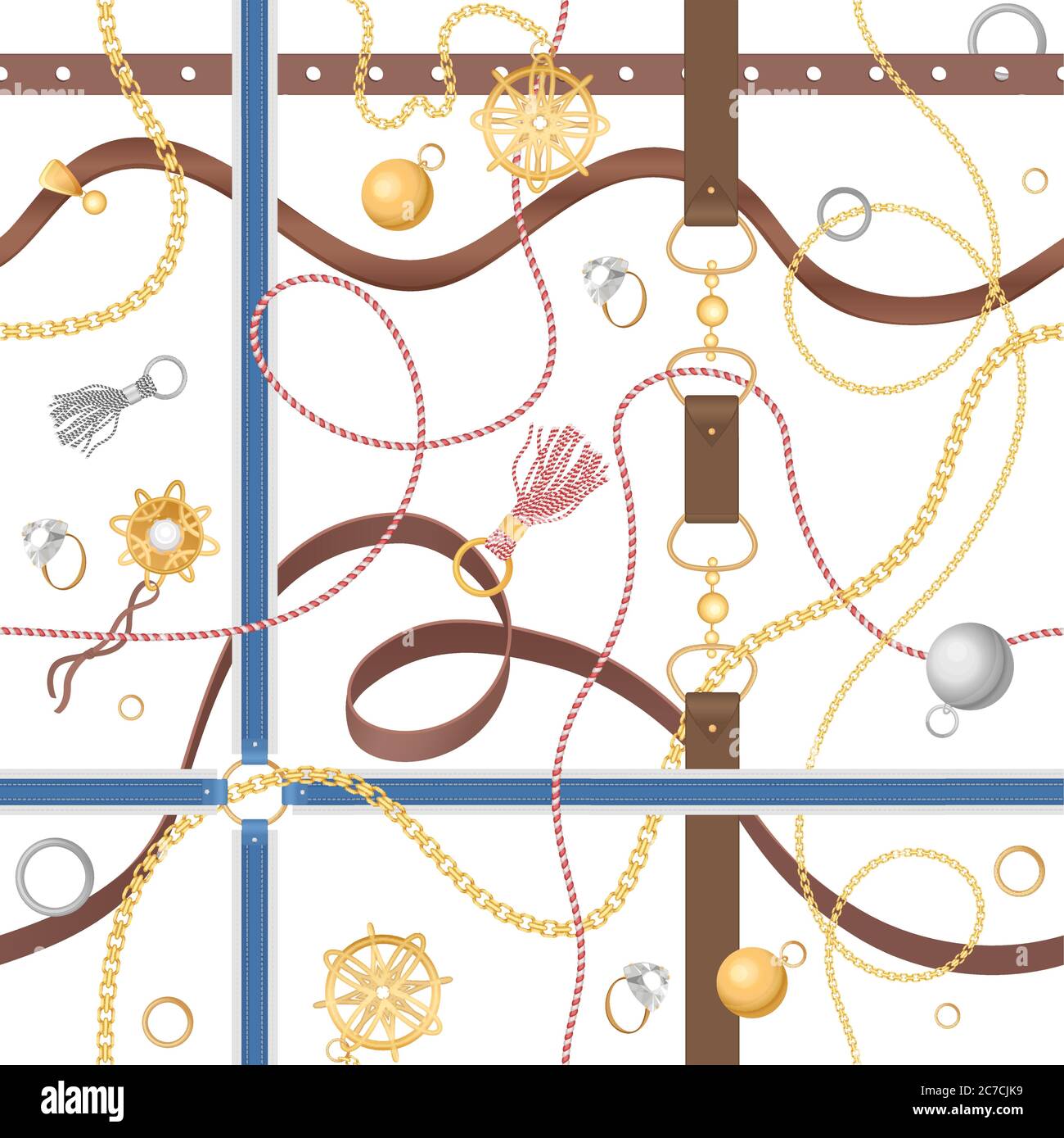 Seamless pattern with chains, rings and jewelry golden accessories