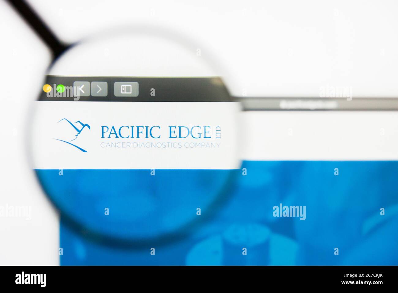 San Francisco, California, USA - 29 March 2019: Illustrative Editorial of Pacific Edge website homepage. Pacific Edge logo visible on display screen. Stock Photo