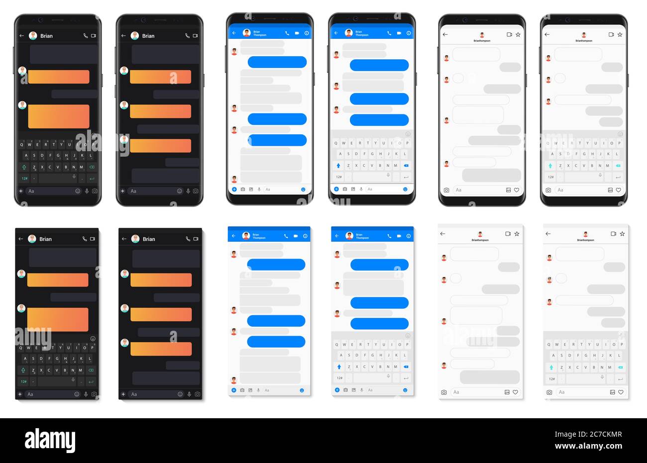 Realistic detailed smartphone chatting app template bubbles collection. Social network messenger dialogues composer vector illustration Stock Vector