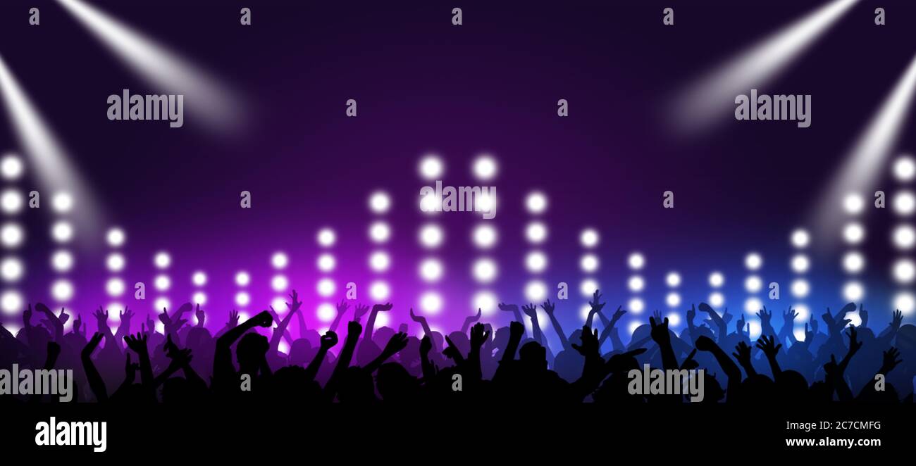 music banner of crowd from 80s and 90s dancing at the party Stock Photo