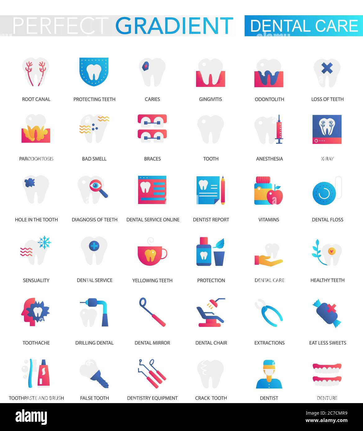 Vector set of trendy flat gradient dental care icons Stock Vector Image ...