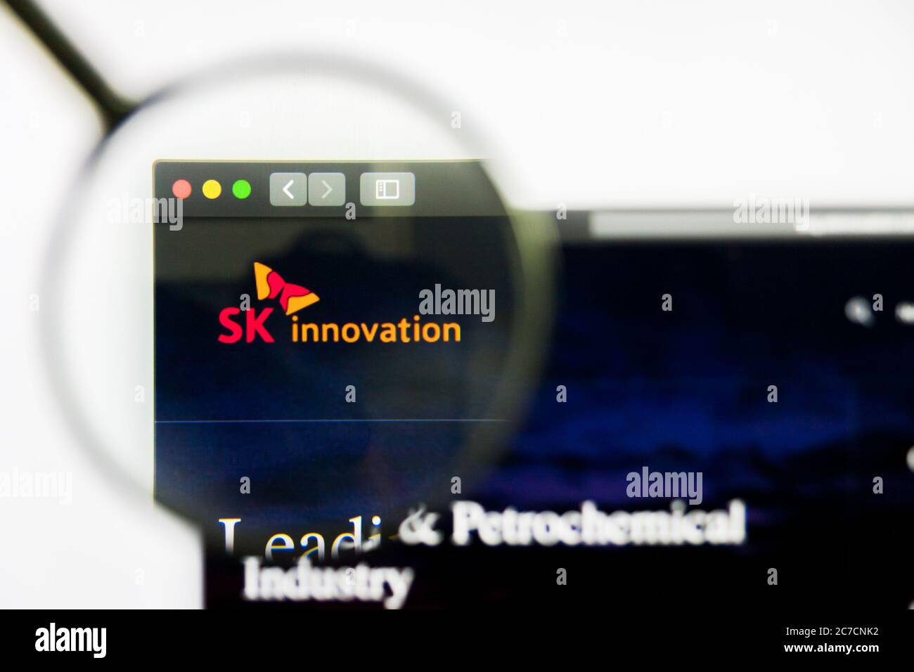 Los Angeles, California, USA - 25 March 2019: Illustrative Editorial of SK Innovation website homepage. SK Innovation logo visible on display screen. Stock Photo