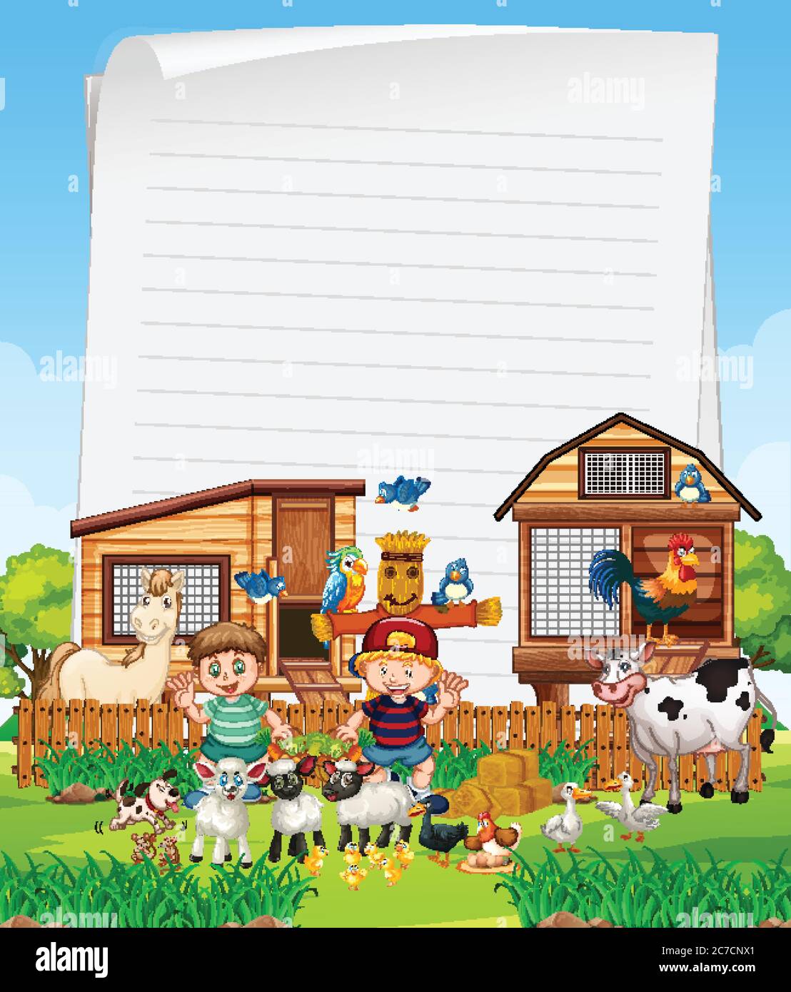 Blank paper in organic farm with animal farm set illustration Stock ...