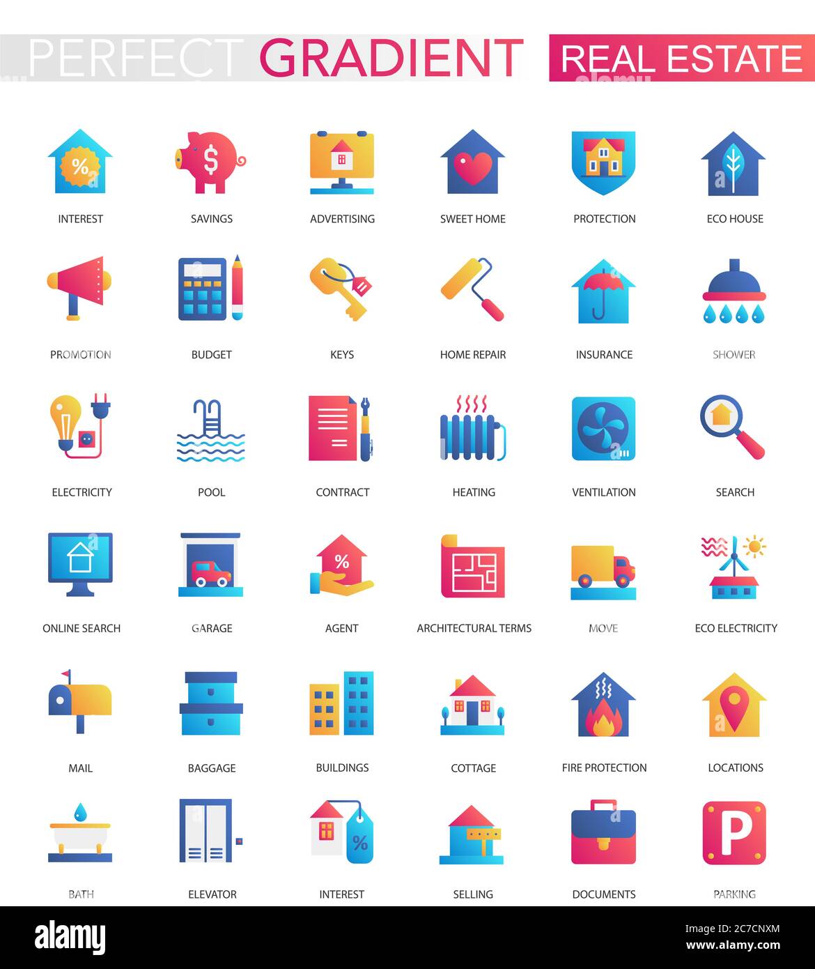Vector set of trendy flat gradient Real estate icons Stock Vector Image ...