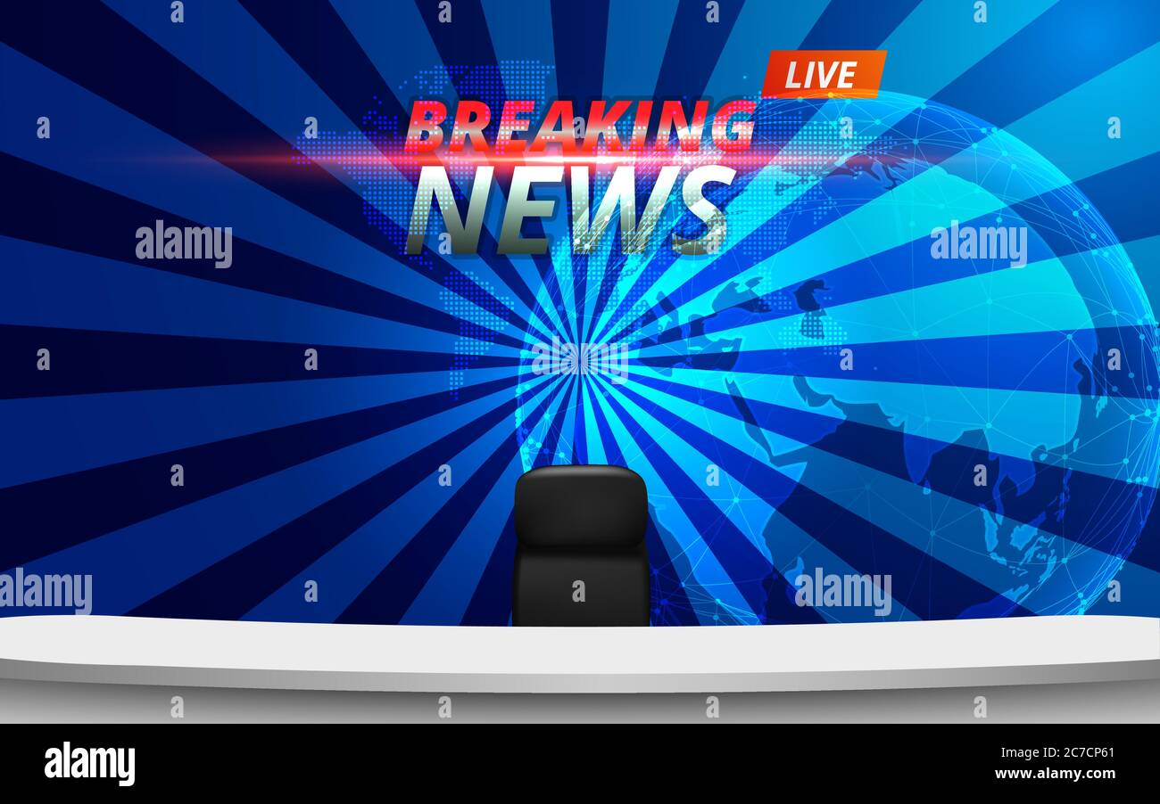 White Table And Chair With Breaking News Live On Lcd Background In The News Studio Room Stock Vector Image Art Alamy