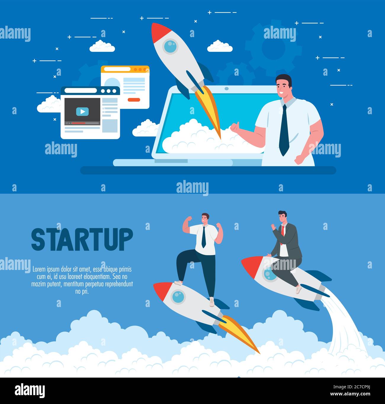 Men with start up rockets and laptop vector design Stock Vector Image ...