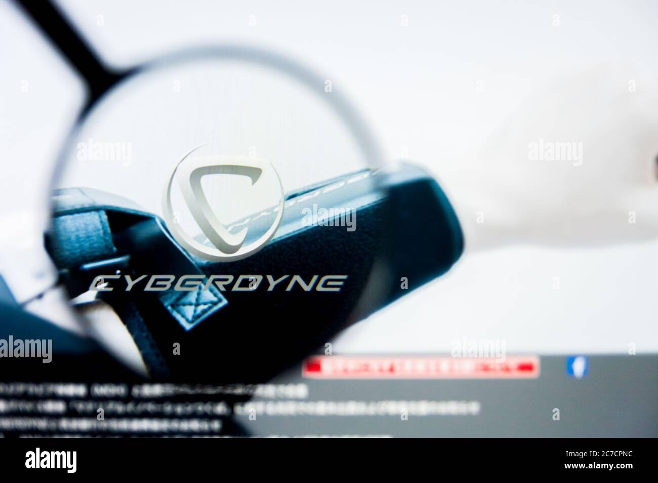 San Francisco, California, USA - 8 April 2019: Illustrative Editorial of Cyberdyne website homepage. Cyberdyne logo visible on display screen. Stock Photo