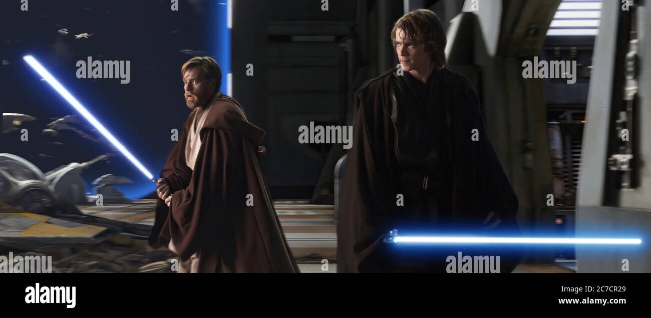 Ewan Mcgregor as Obi Wan Kenobi and Hayden Christensen as Anakin Skywalker in Star Wars Episode Iii  Revenge of the Sith  - Promotional Movie Picture Stock Photo