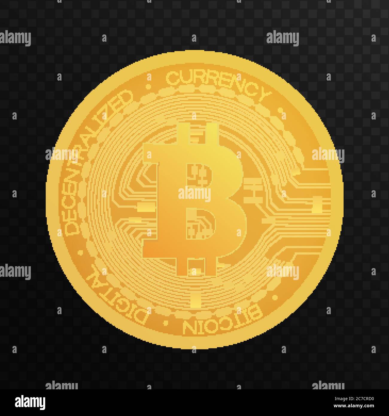 Golden bitcoin coin. Crypto blockchain currency bitcoin symbol isolated on alpha transparent background vector illustration Stock Vector