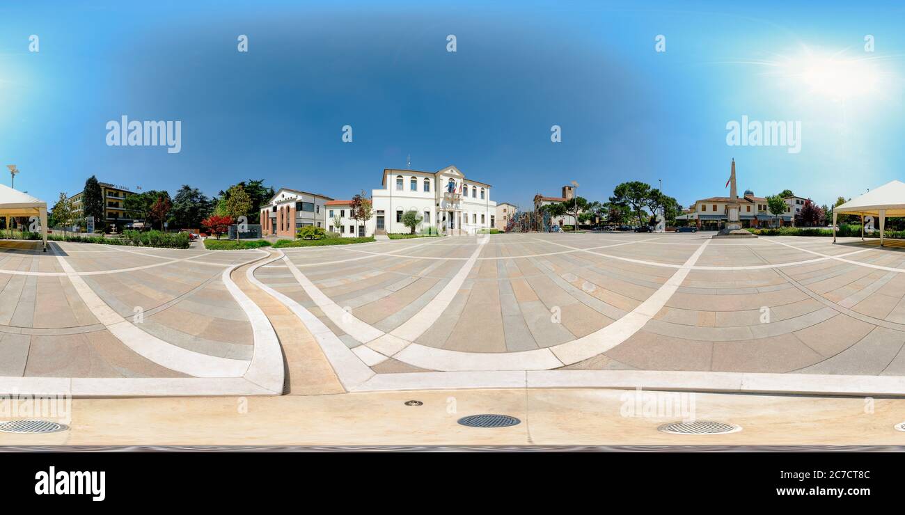 Piazza Roma, Montegrotto Terme, Padua, Italy. 360 degree spherical photo. Stock Photo