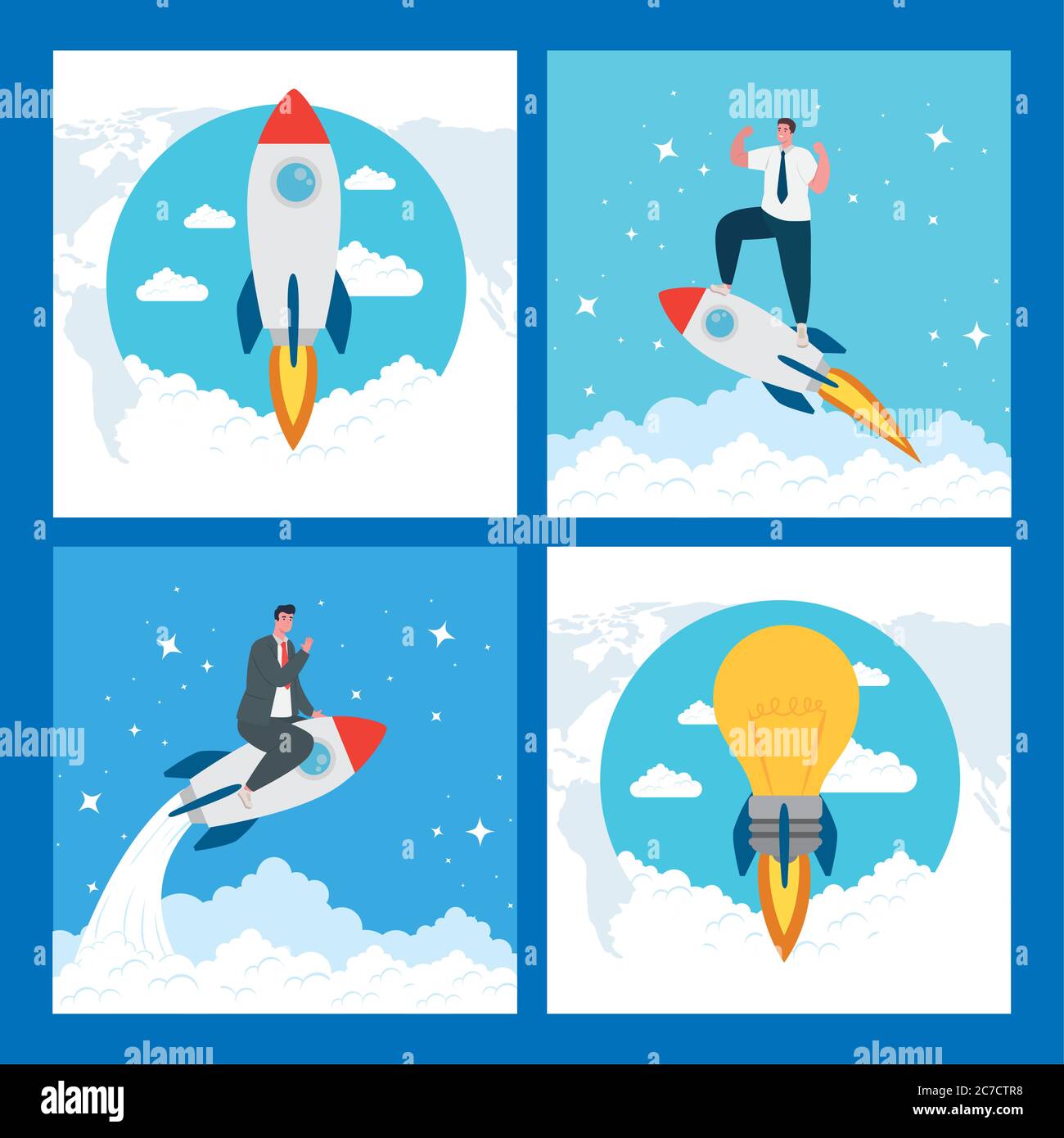 Men with start up rockets and light bulb vector design Stock Vector ...