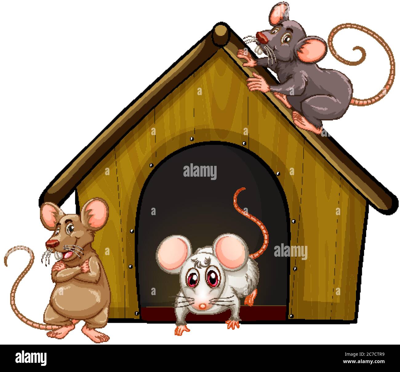 Group of cute mouses with little house isolated on white background