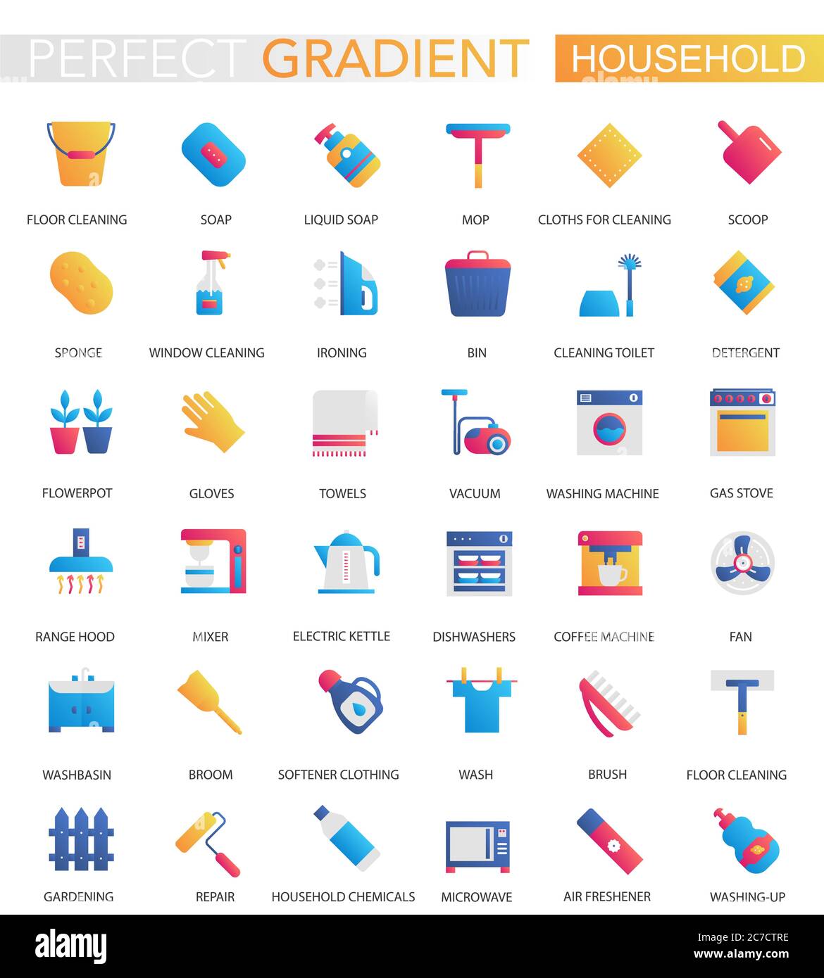 Vector set of trendy flat gradient Household icons Stock Vector Image ...