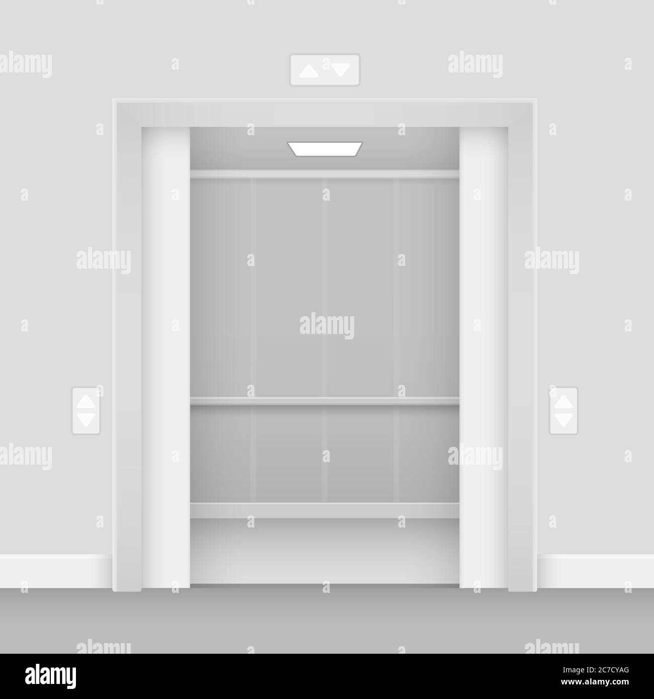 Realistic opened empty elevator hall interior vector illustration Stock Vector
