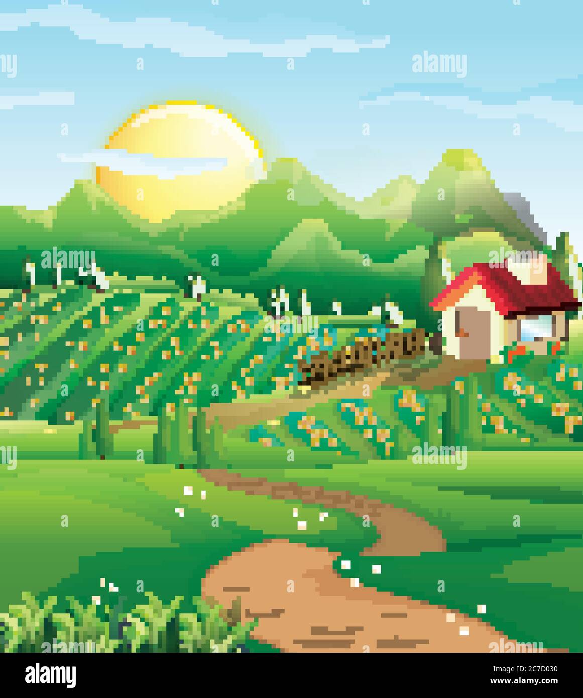 Farm scene in nature with house illustration Stock Vector Image & Art ...