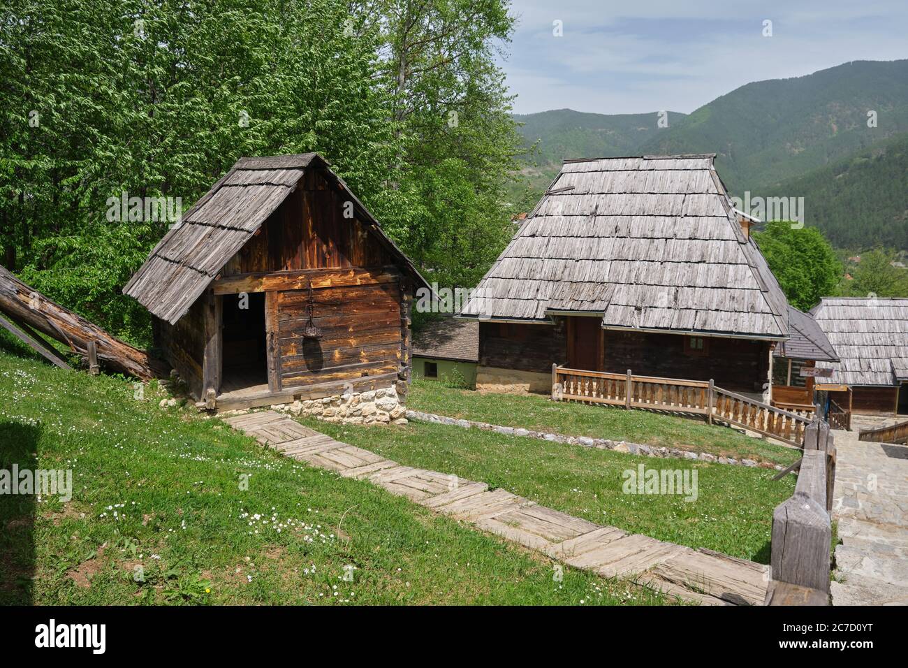 Houses in Drvengrad Ethno Village, Serbia Stock Photo