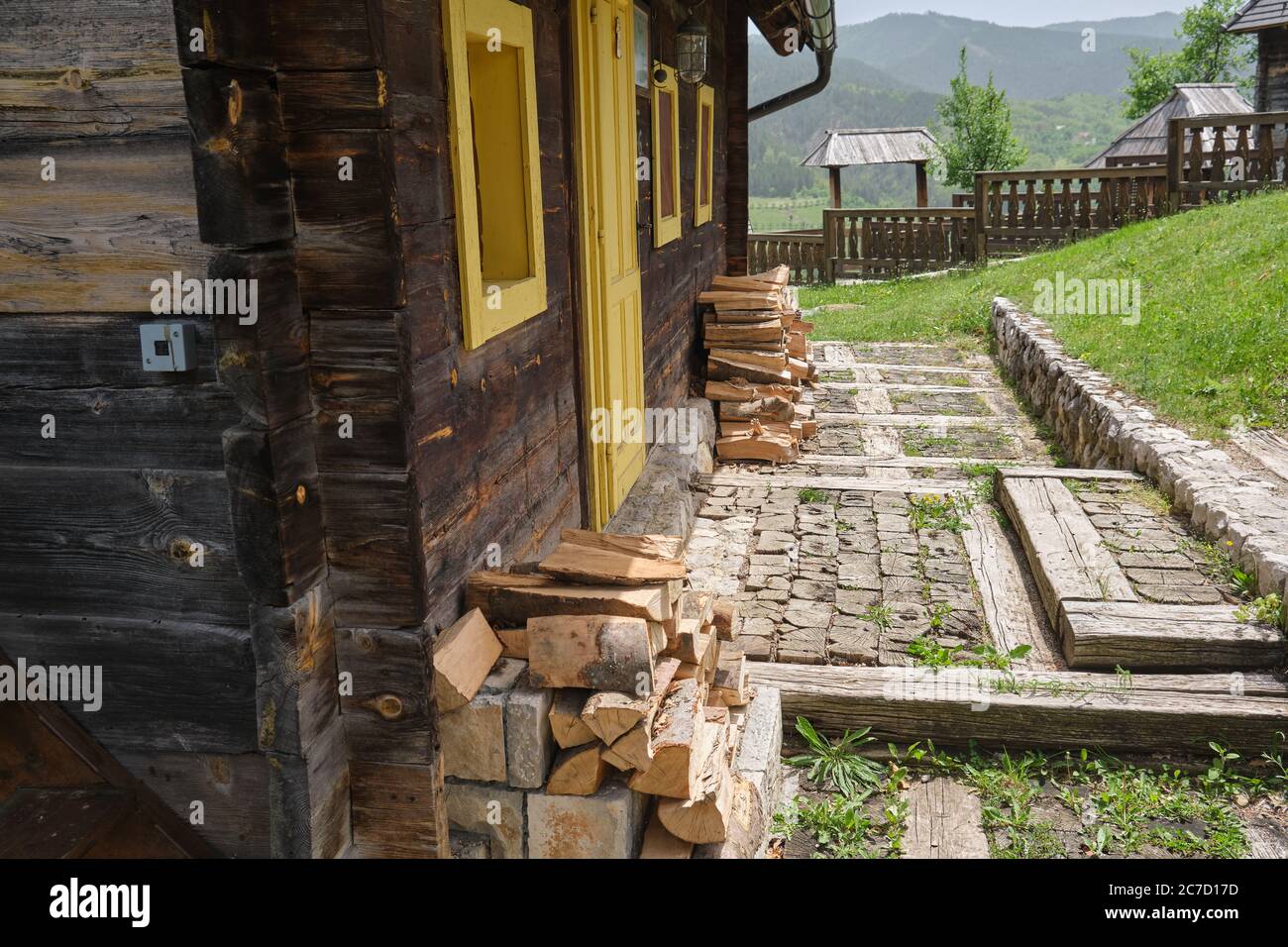 Houses in Drvengrad Ethno Village, Serbia Stock Photo