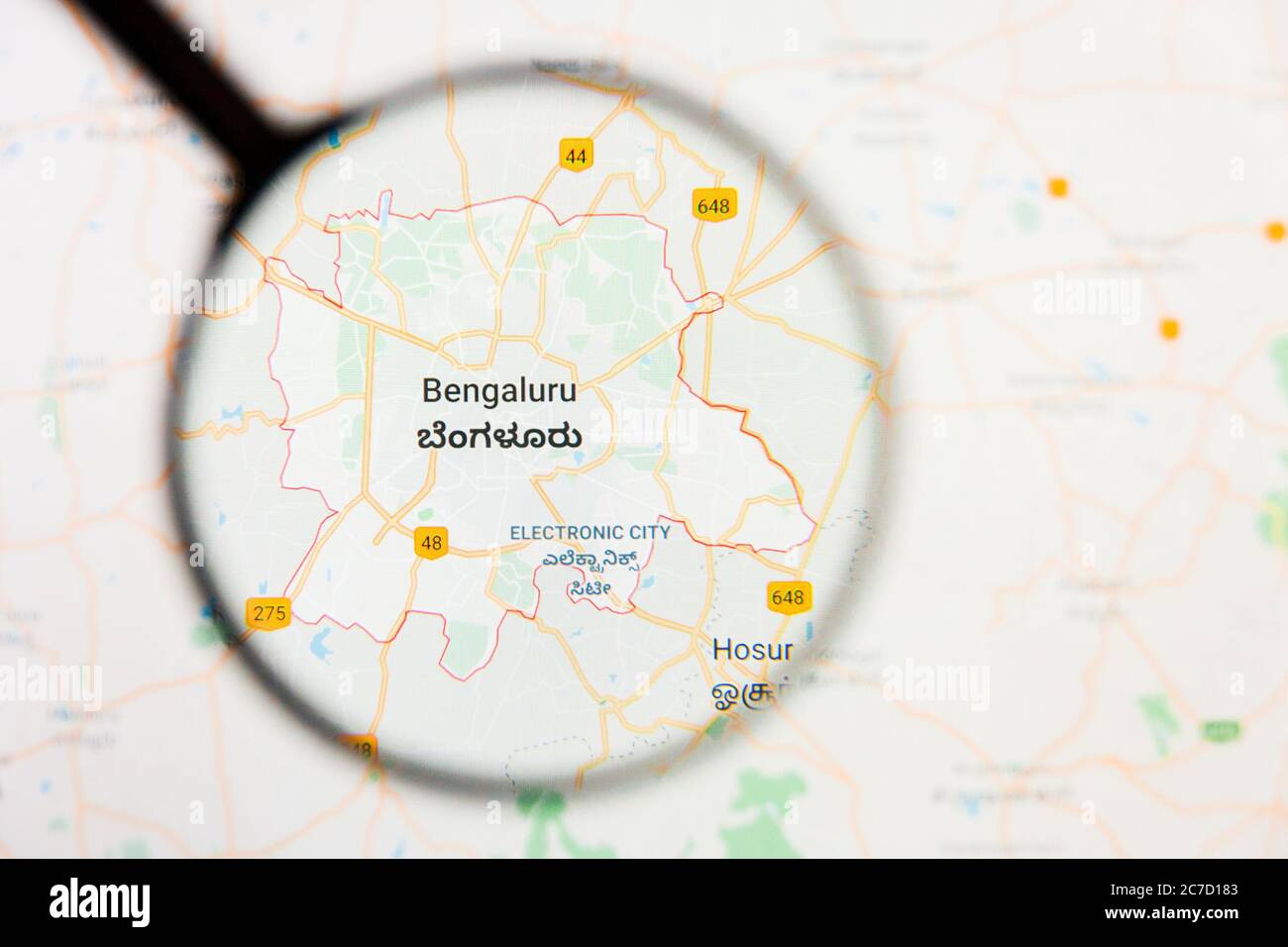 Bangalore, India city visualization illustrative concept on display screen through magnifying glass Stock Photo
