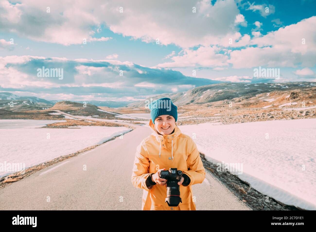Happy girl tourist lady sunny hi-res stock photography and images - Alamy