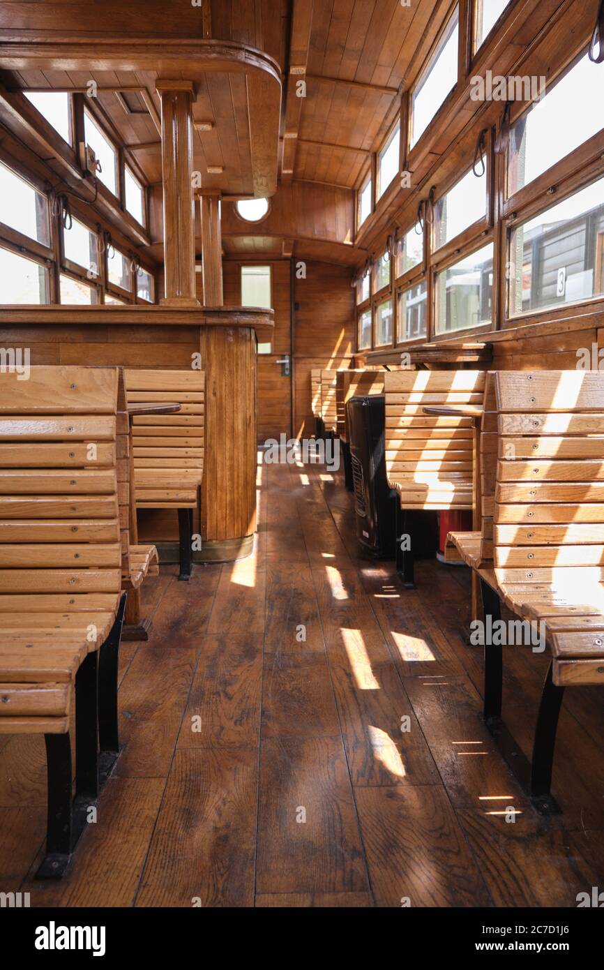 Interior of vintage train carriage Stock Photo