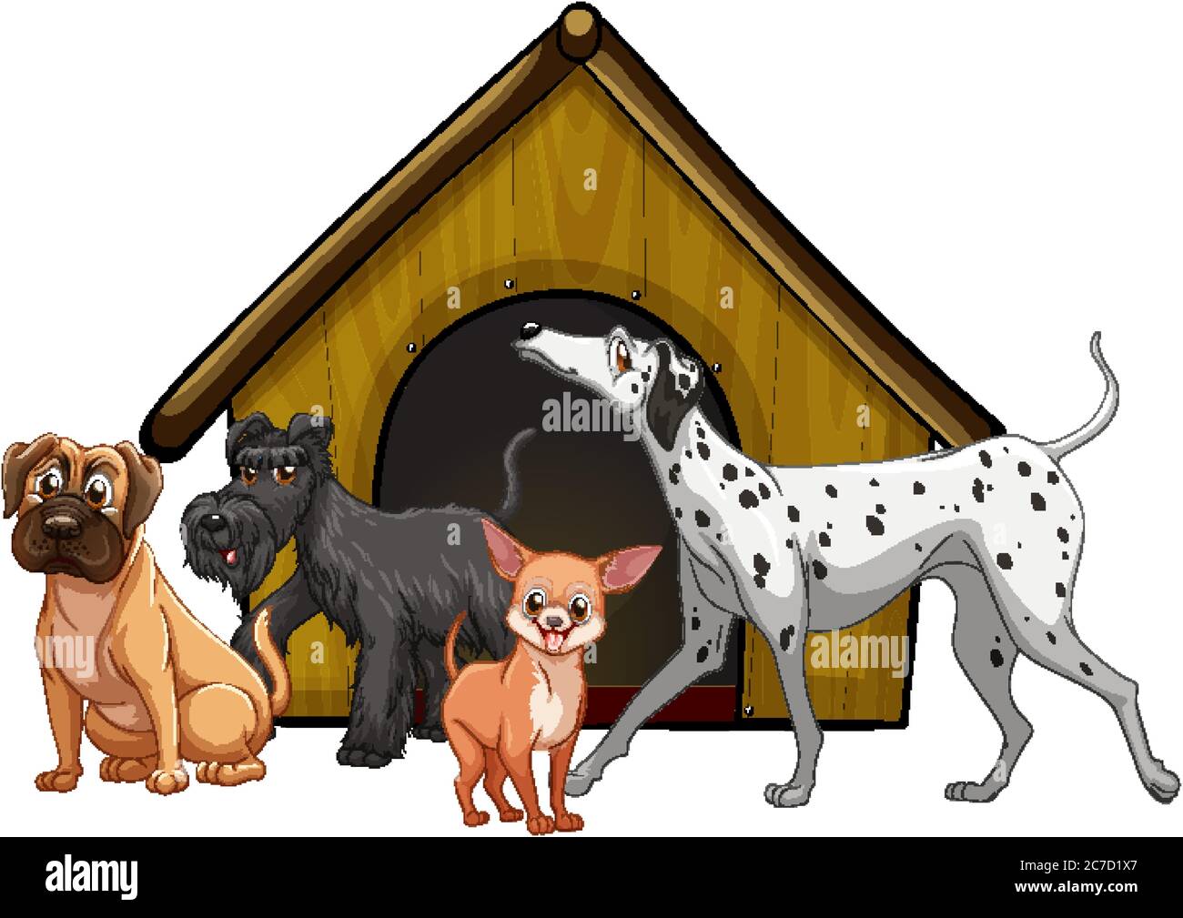 Dog cage with dog group cartoon isolated illustration Stock Vector