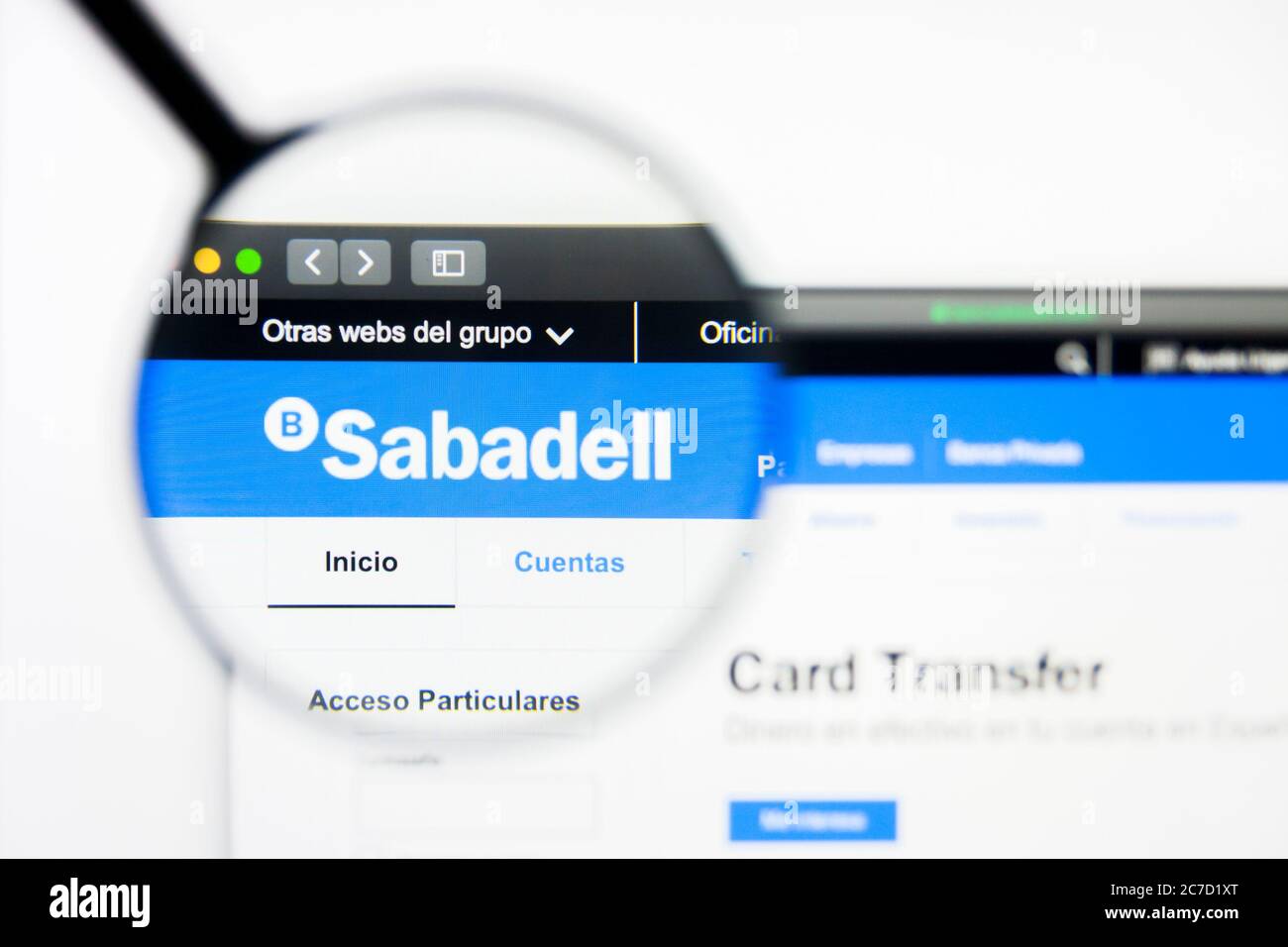 Los Angeles, California, USA - 5 April 2019: Illustrative Editorial of Banco de Sabadell website homepage. Banco de Sabadell logo visible on display Stock Photo