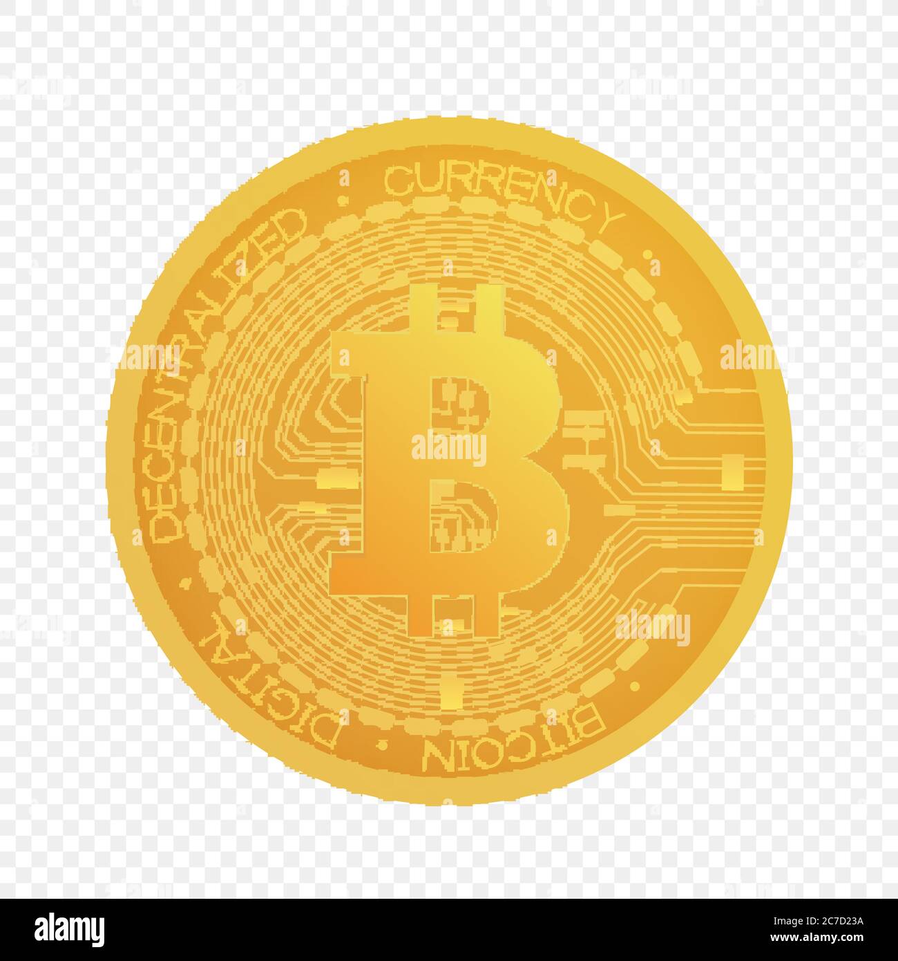 Cartoon vector golden bitcoin coin isolated on alpha transperant background Stock Vector