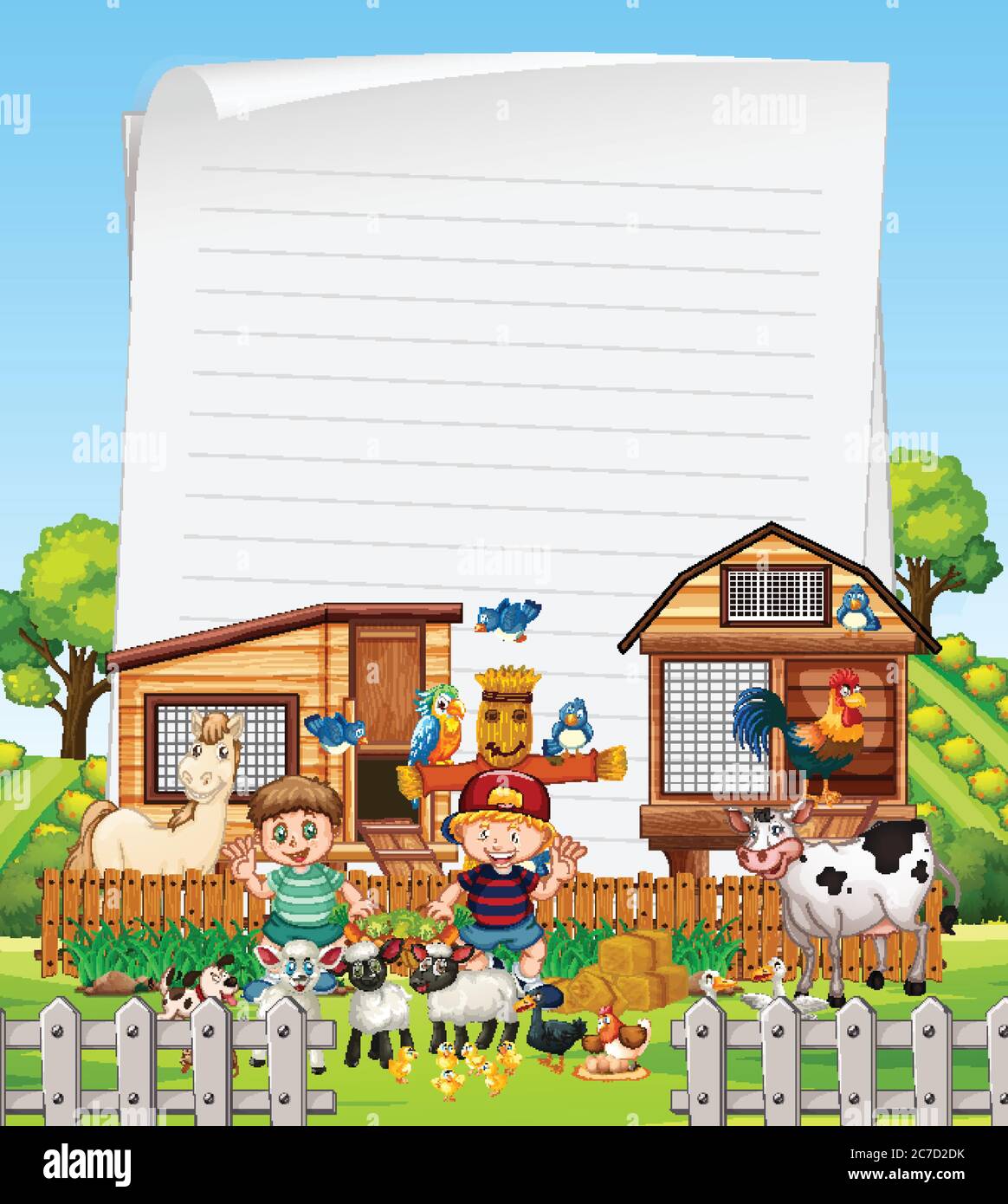 Blank paper in organic farm with animal farm set illustration Stock ...