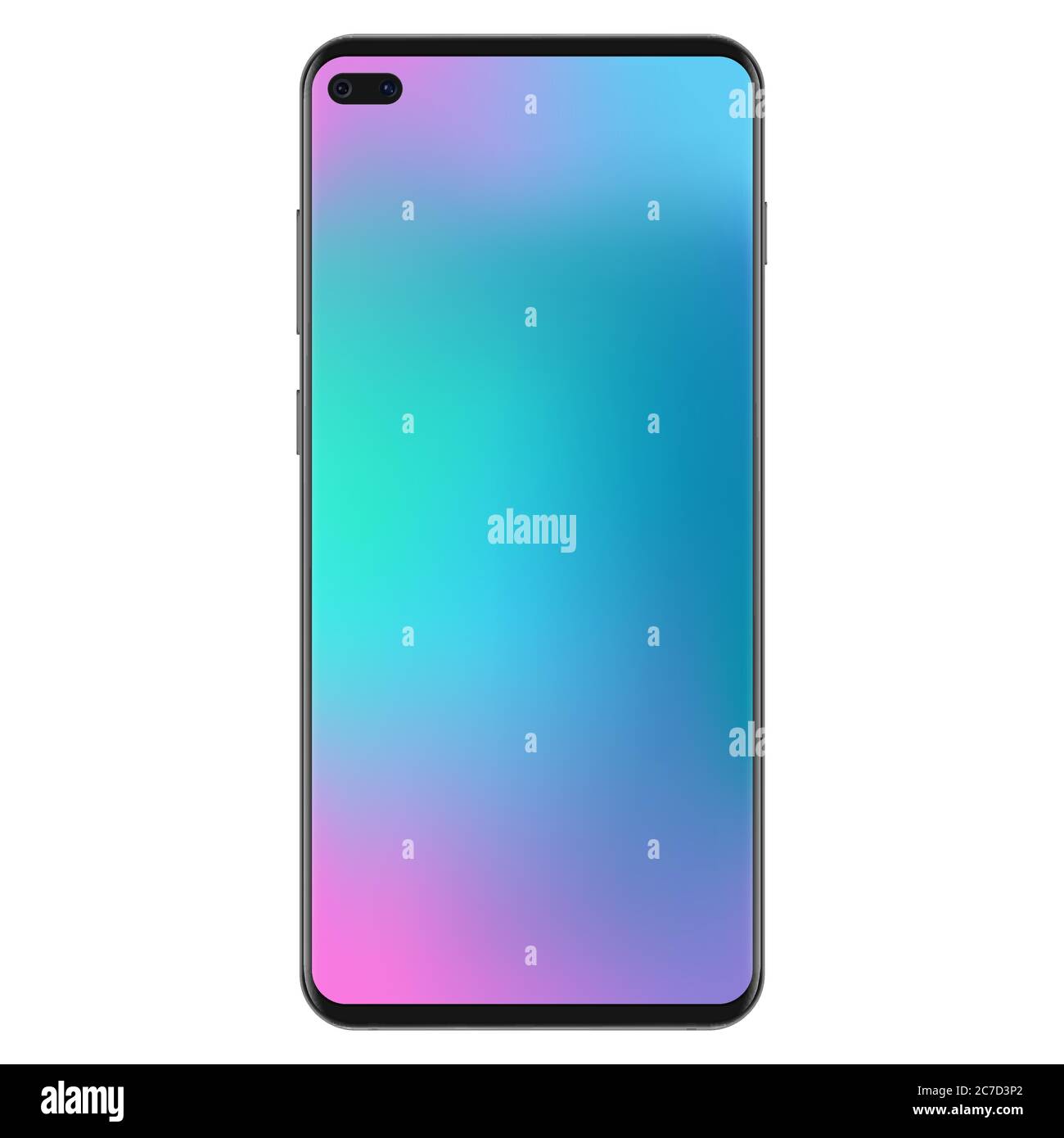 New generation version of black slim realistic no frame smartphone with smooth gradient mesh wallpaper vector illustration Stock Vector