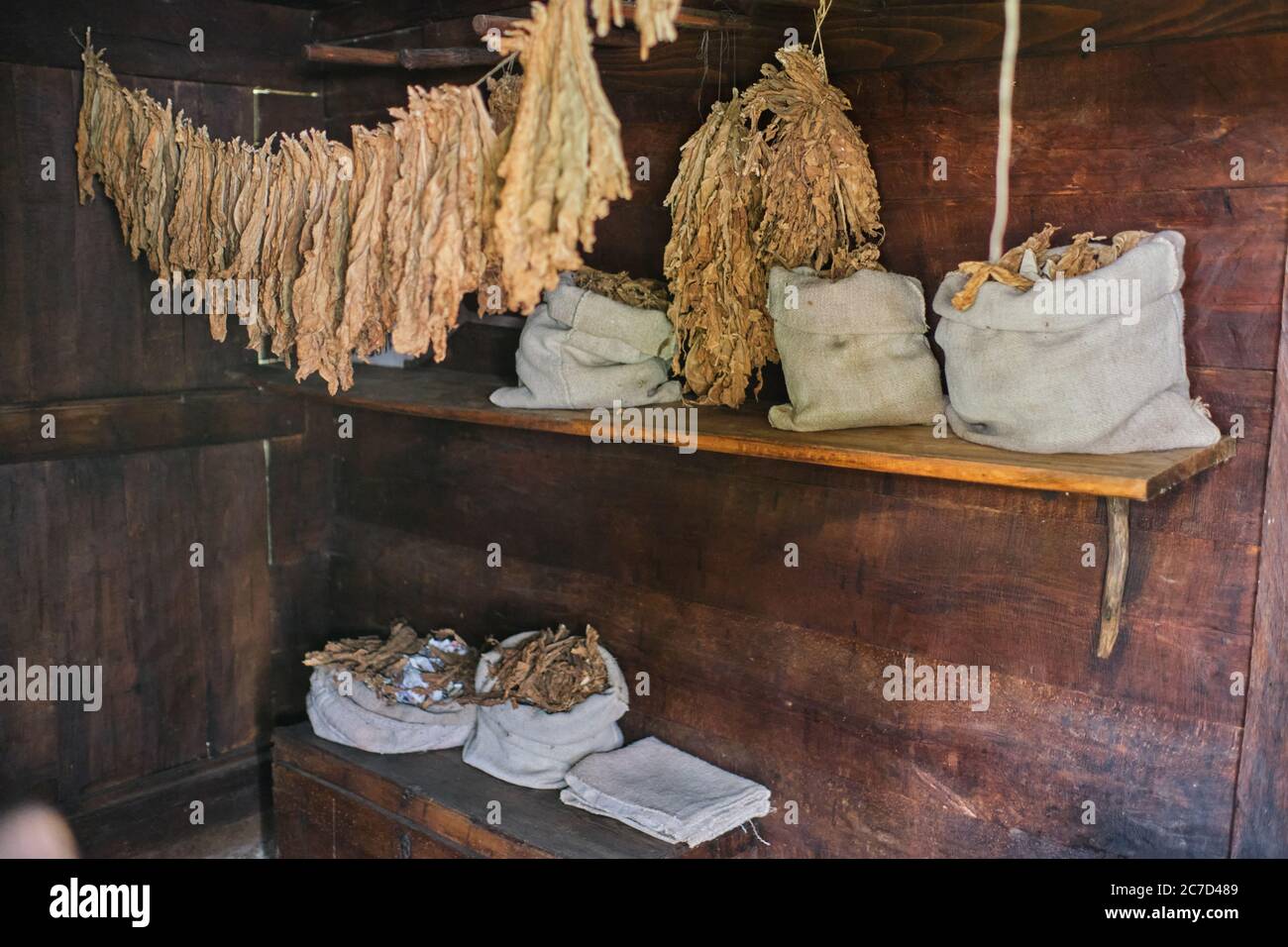 House in Etno Village in Sirogojno, Zlatibor western part of Serbia. Tobbaco drying Stock Photo