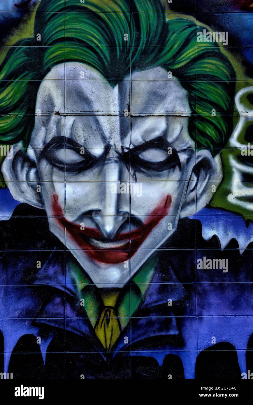 Graffiti. Colourful wall art. The Joker, Batman Stock Photo - Alamy
