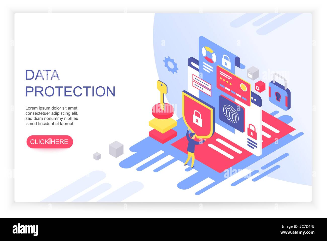 Data protection concept. Credit card check and software access data as confidential. Can use for web banner, infographics, hero images. Flat isometric illustration isolated on white background Stock Vector