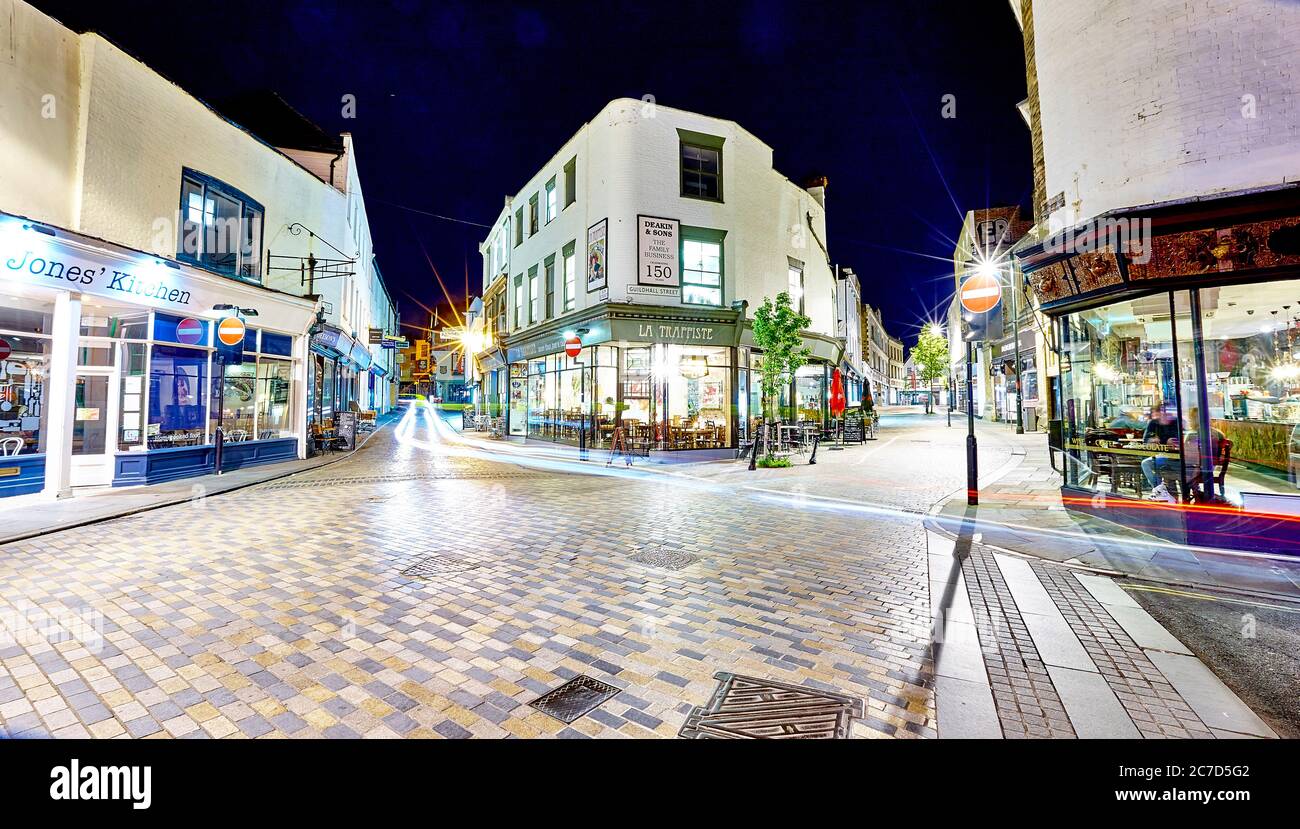 The English Medieval Cathedral town of Canterbury in Kent, England, UK at night Stock Photo