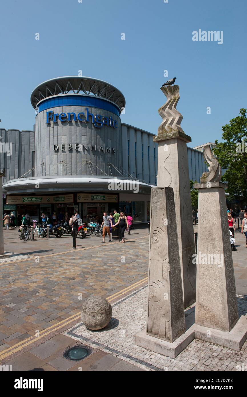 Statue outside the entrance to Frenchgate shopping centre in Doncaster town centre, Yorkshire, England. Stock Photo